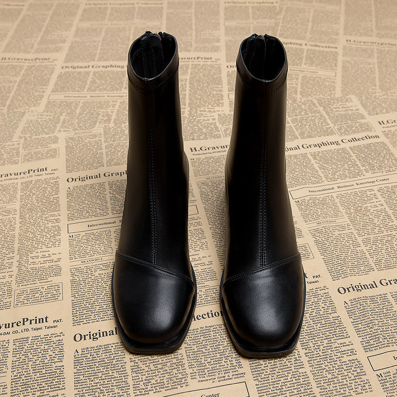 Women's Flat Skinny Martin Brown Korean Style Boots