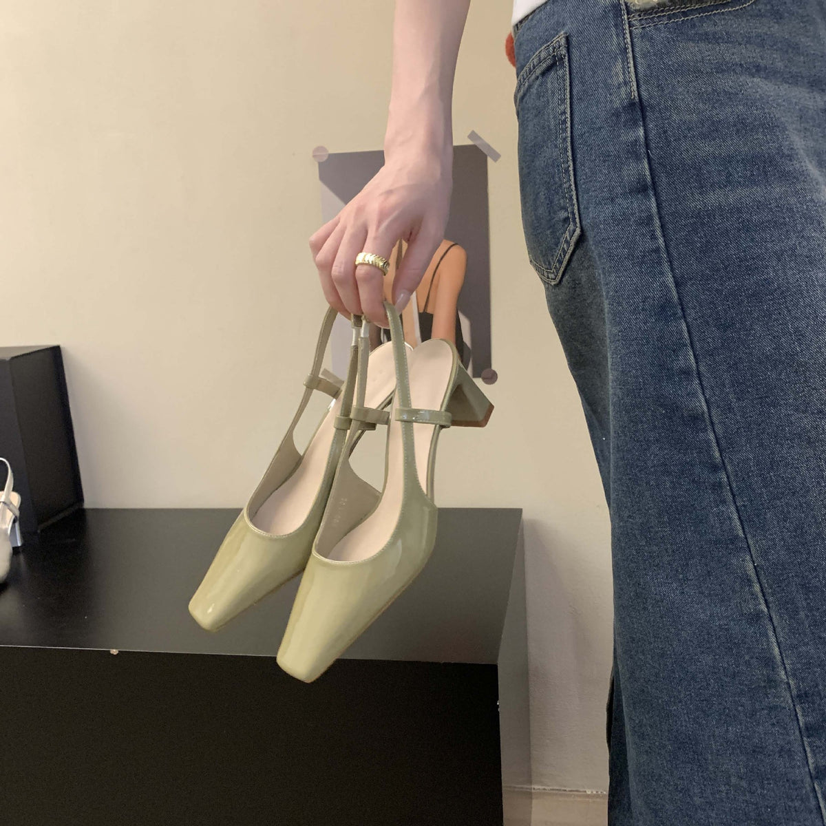 Women's Style Classic Summer Chunky Square Toe Shallow Mouth High-heeled Outdoor Women's Fashion Shoes