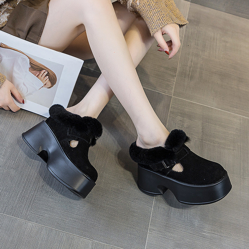 Women's Toe Cap Semi Height Increasing Fashion Buckle Slippers