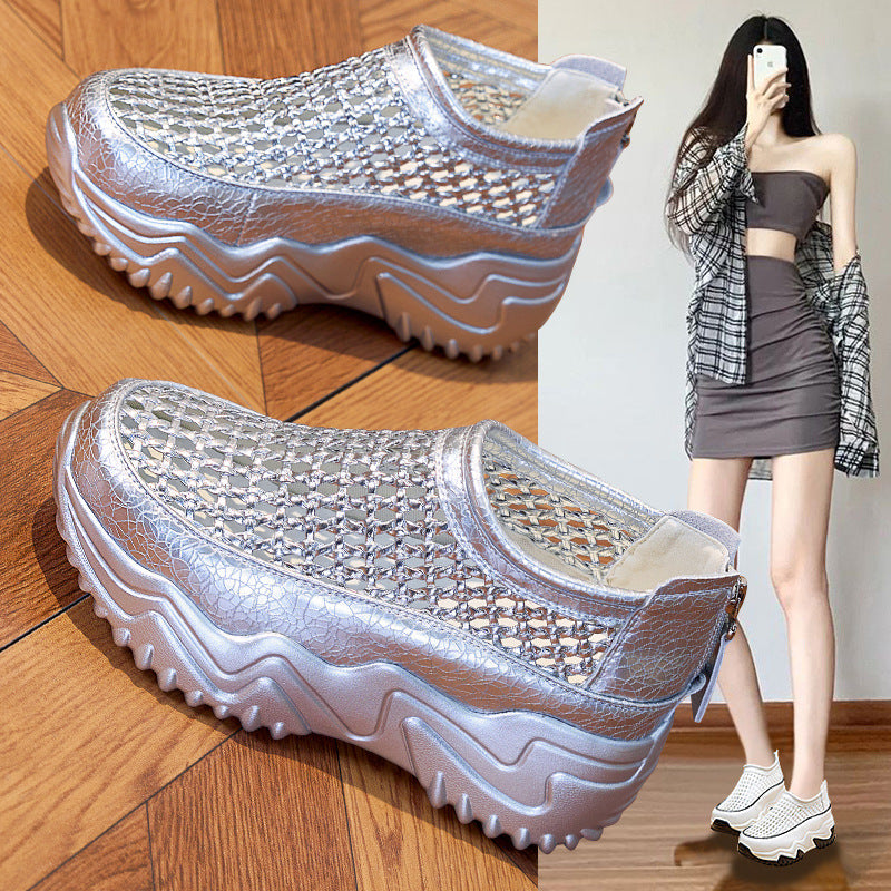 Women's Hollow Summer Mesh Breathable Thick Bottom Heightened Daddy Women's Shoes