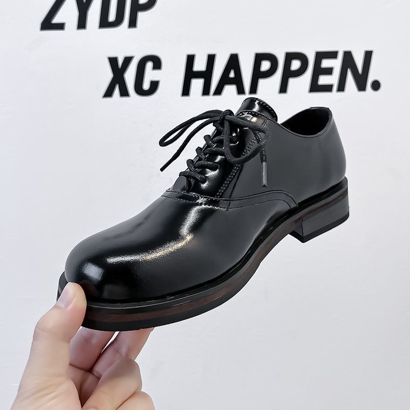 Women's & Men's Style Derby Platform Height Increasing Square Men's Casual Leather Shoes
