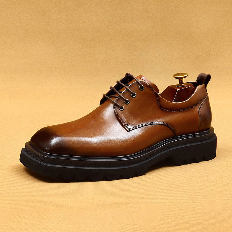 Men's Big Head Genuine Formal Business Square Toe Platform British Increased Men's Casual Leather Shoes
