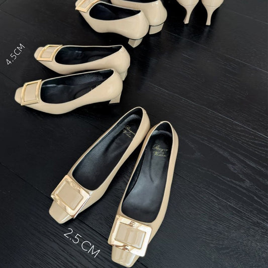 Women's Buckle Chunky Elegant Head Elephant Gray High-grade Patent High Professional Women's Fashion Shoes