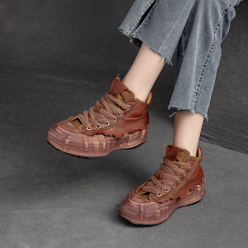 Women's Shu Front Retro Thick Bottom Round Casual Shoes