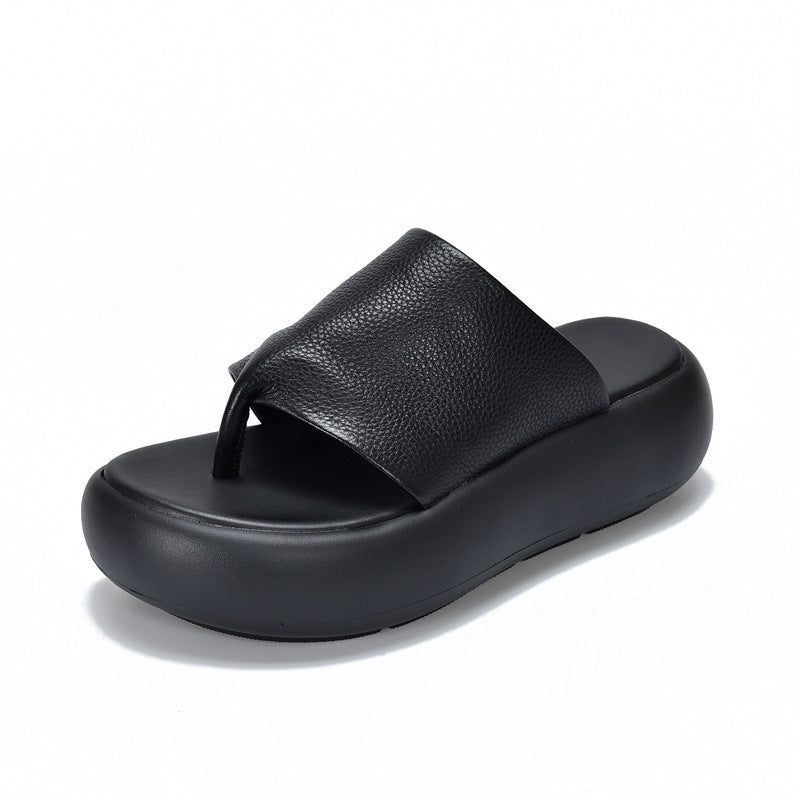 Women's Genuine Flip-flops Lightweight Platform Outerwear Cowhide Sandals