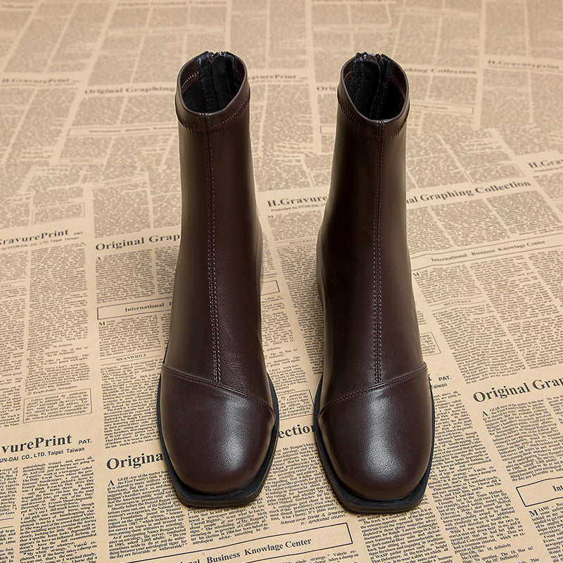 Women's Flat Skinny Martin Brown Korean Style Boots