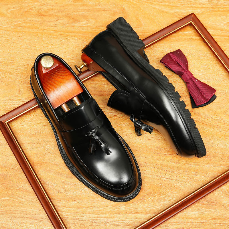 Men's Round Head Thick Bottom Fashion Slip-on Business Leather Shoes