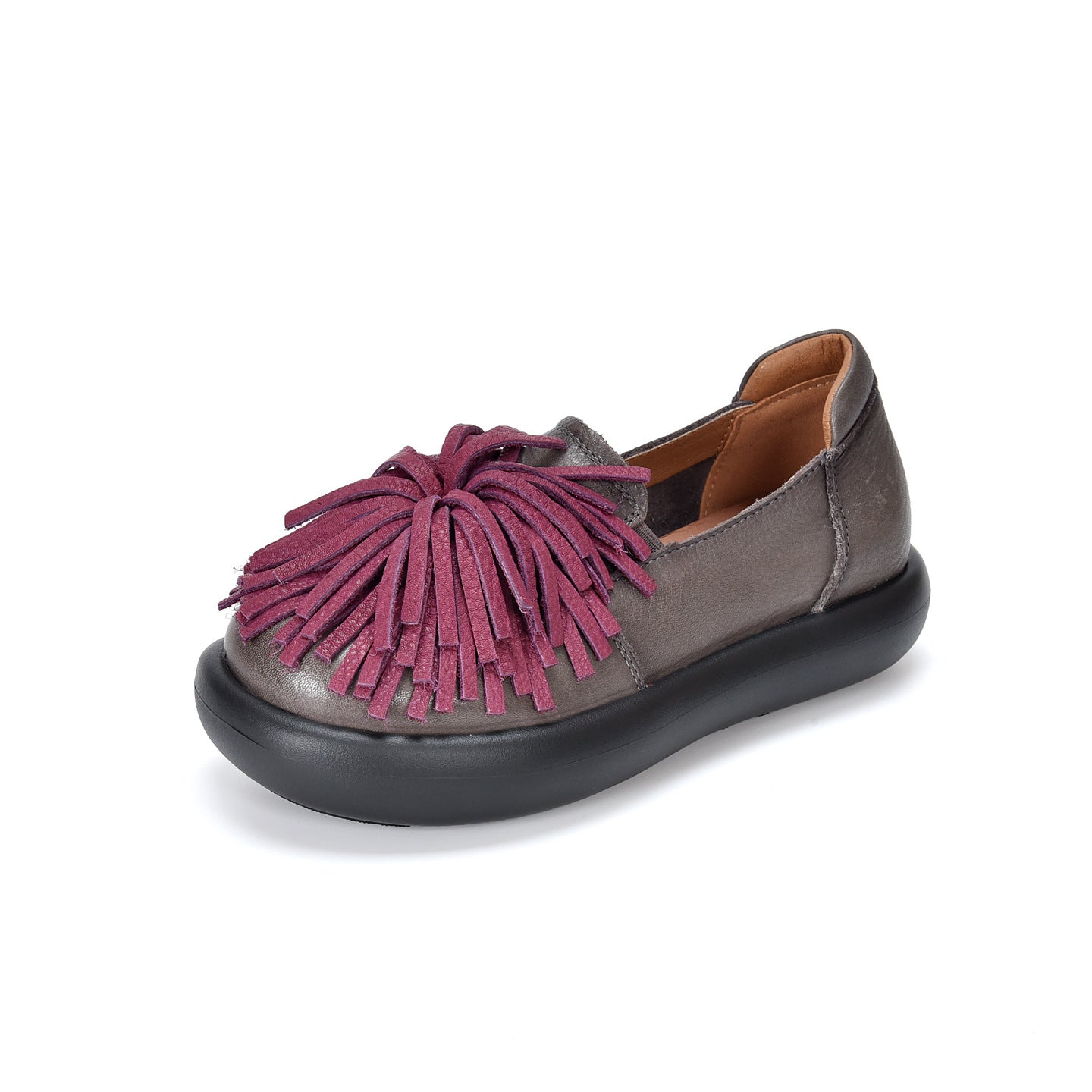 Women's Top Layer Cowhide Platform Comfortable Versatile Retro Handmade Tassel Genuine Women's Casual Shoes