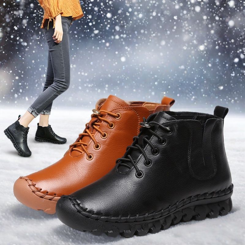 Women's Genuine Flat Cowhide Ankle Soft Bottom Women's Leather Boots