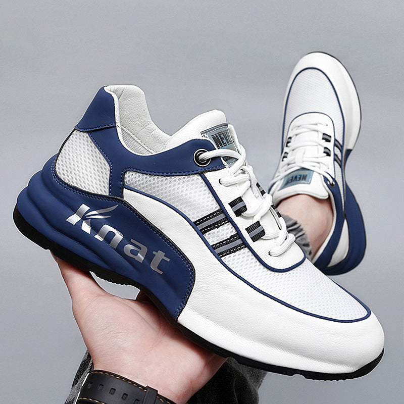Men's Spring Cowhide Light Luxury Bottom Sports Platform Height Increasing Sneakers