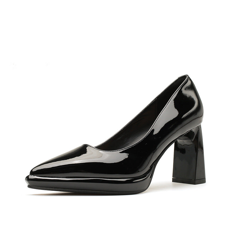 Women's Nude Waterproof Platform High Elegant Patent Chunky Comfortable Women's Fashion Shoes