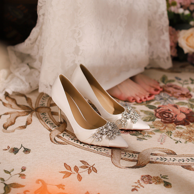 Women's Simple Summer Toe Cap Stilettos Rhinestone Pointed Plus Size High Heeled Sandals