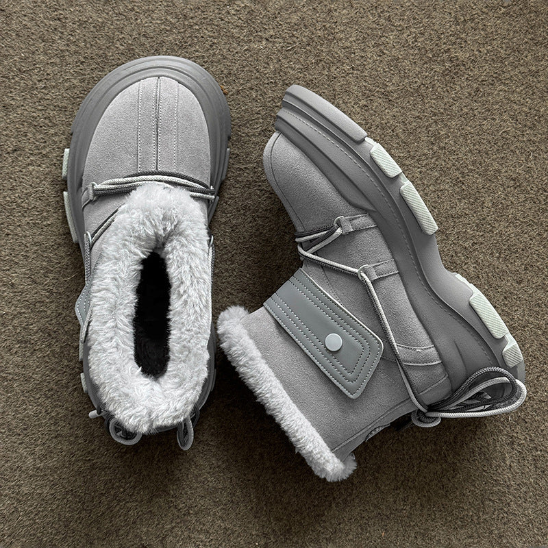 Big Head Couple Winter Platform Double Face Wool Strap Women's Snow Boots