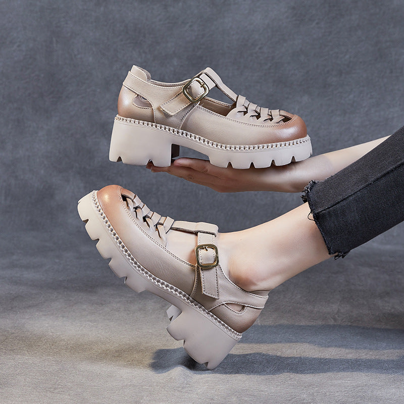 Women's Layer Cowhide Summer British Style Vintage Sandals