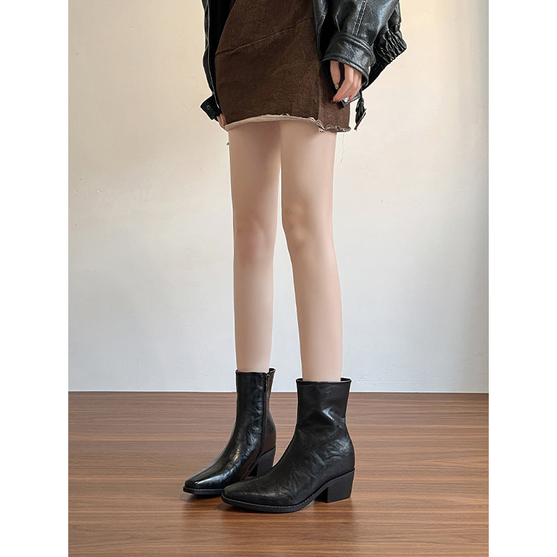 Height Increasing Insole Booties Female Chunky Ankle Boots