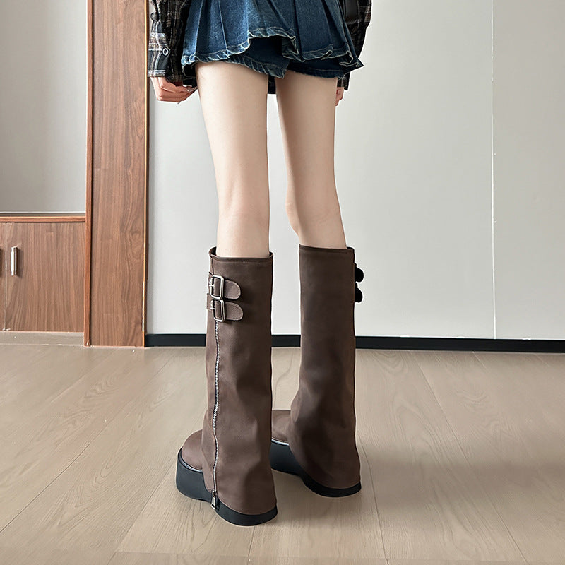 Women's Autumn Small Pants Veet Lining Knight Thick Bottom Boots