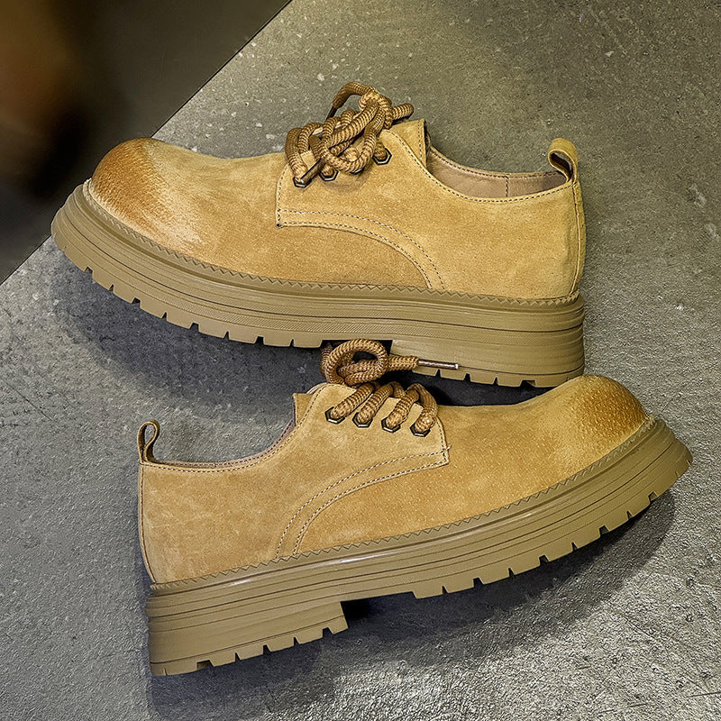 Men's Derby Retro Lace Loop Yellow Brown Men's Casual Leather Shoes