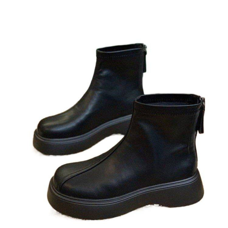 Women's Martin Thick Bottom Height Increasing Soft Comfortable Thin Short Round Women's Leather Boots