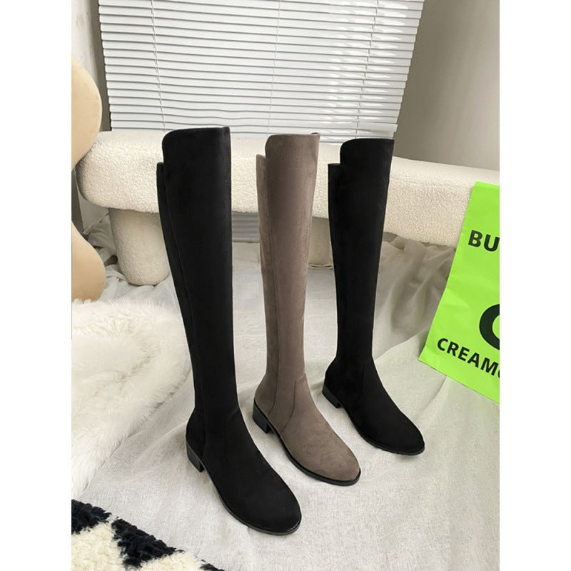 Women's Small Tall Thin Knight Widened Suede Women's Leather Boots