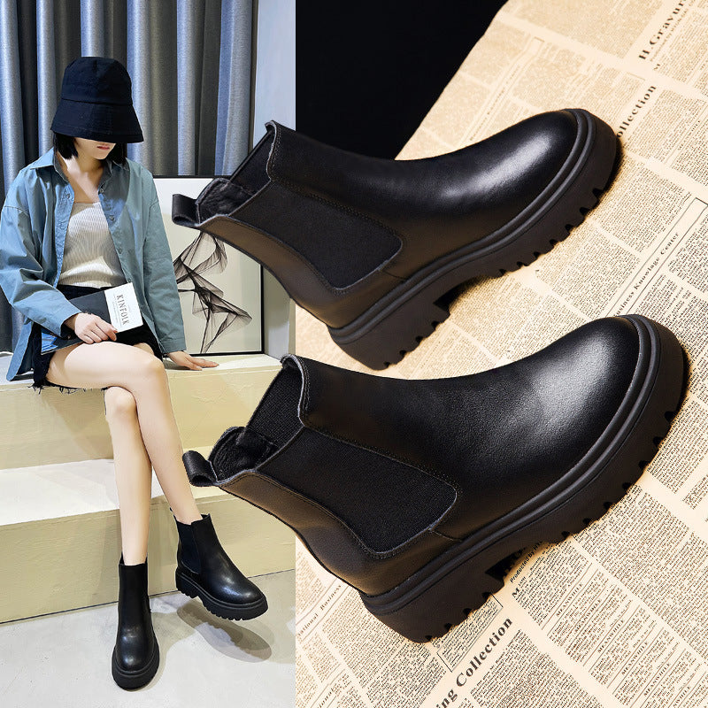 Women's Hight Increasing Martin Genuine Short Platform Chelsea Ankle Small Size Boots