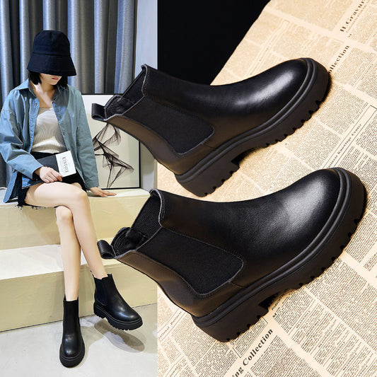 Women's Hight Increasing Martin Genuine Short Platform Chelsea Ankle Small Size Boots