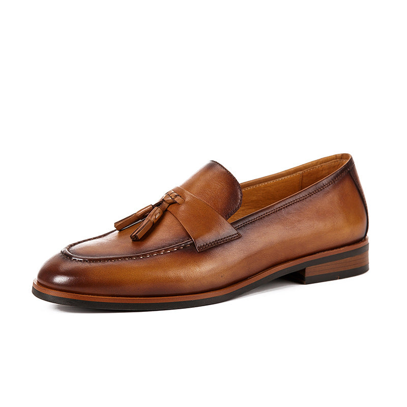 Men's Summer High-grade Round Toe Tassel Business British Style Retro Slip-on Loafers/doug Shoes