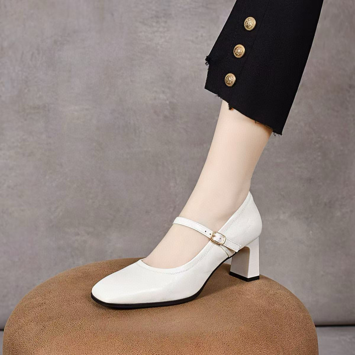 Women's Square Toe Mary Jane Buckle Shallow Mouth Chunky Women's Fashion Shoes