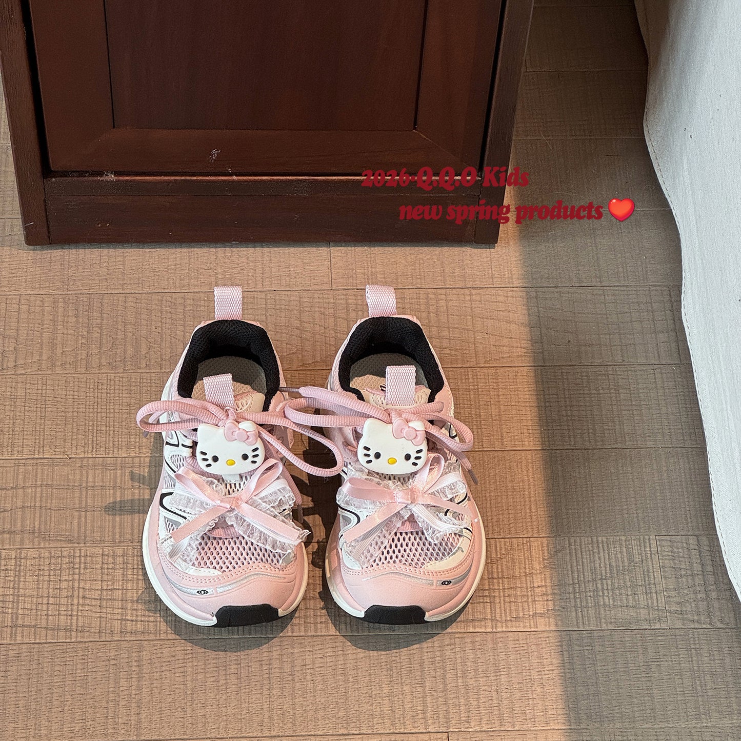 Children's Summer Cartoon Cat Lace Trend Single Mesh Sneakers