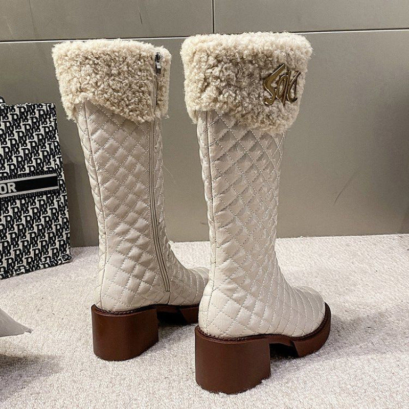 High Female Fleece-lined Thickened Cotton Slimming Women's Snow Boots