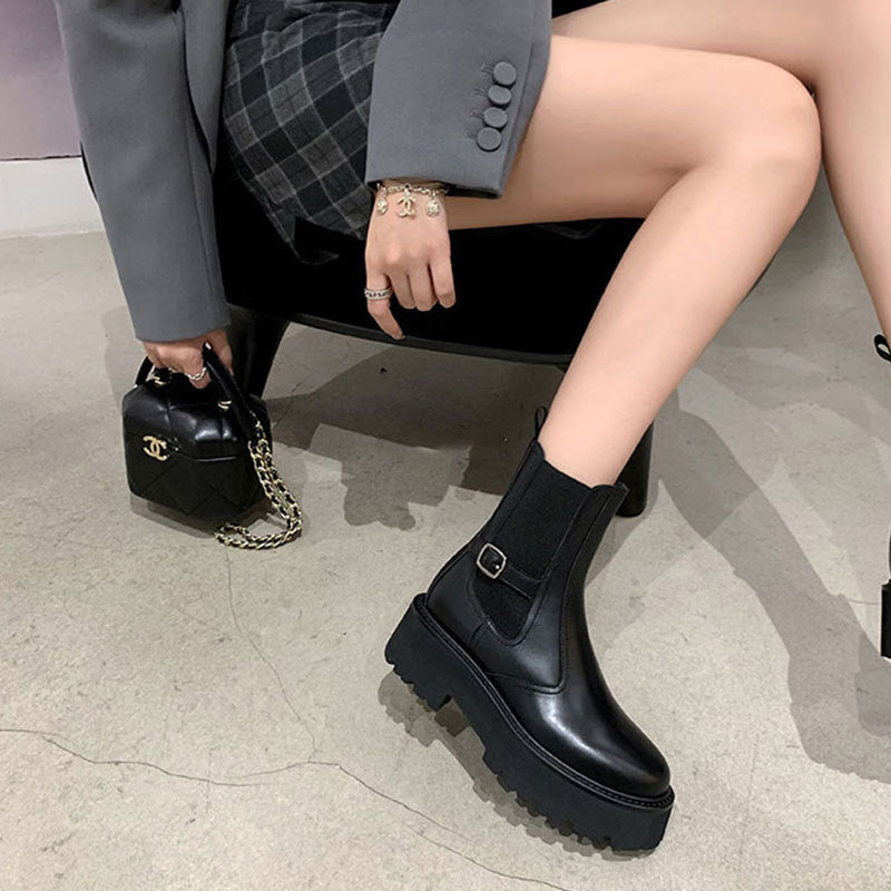 Women's Bottom Martin British Style Chunky Middle Boots