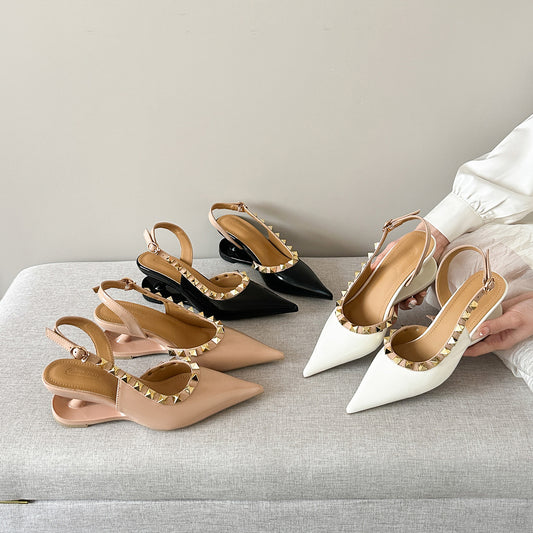 Women's Closed Toe Summer High-grade Versatile Nude Color Temperament Pointed Pumps Heels