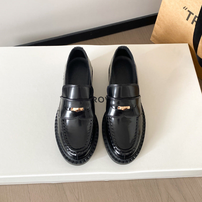 Women's British Platform One Pedal Small Gold Coin Loafers