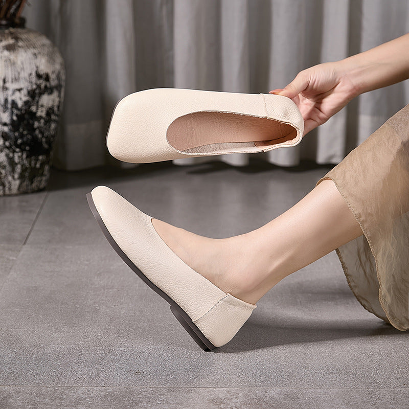 Women's Soft Bottom Square Toe Flat Black Breathable Comfortable Professional Women's Casual Shoes