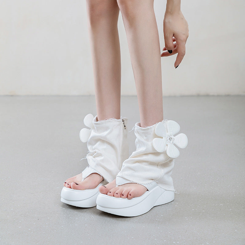 Thick Bottom Toe Hot Jeans Tube Short Summer High-grade Sandals