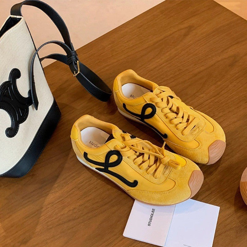 Women's Retro German Training Head Tilt Color Matching Sports Sneakers