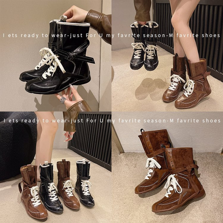 Women's Retro Hight Increasing Martin British Style Round Boots