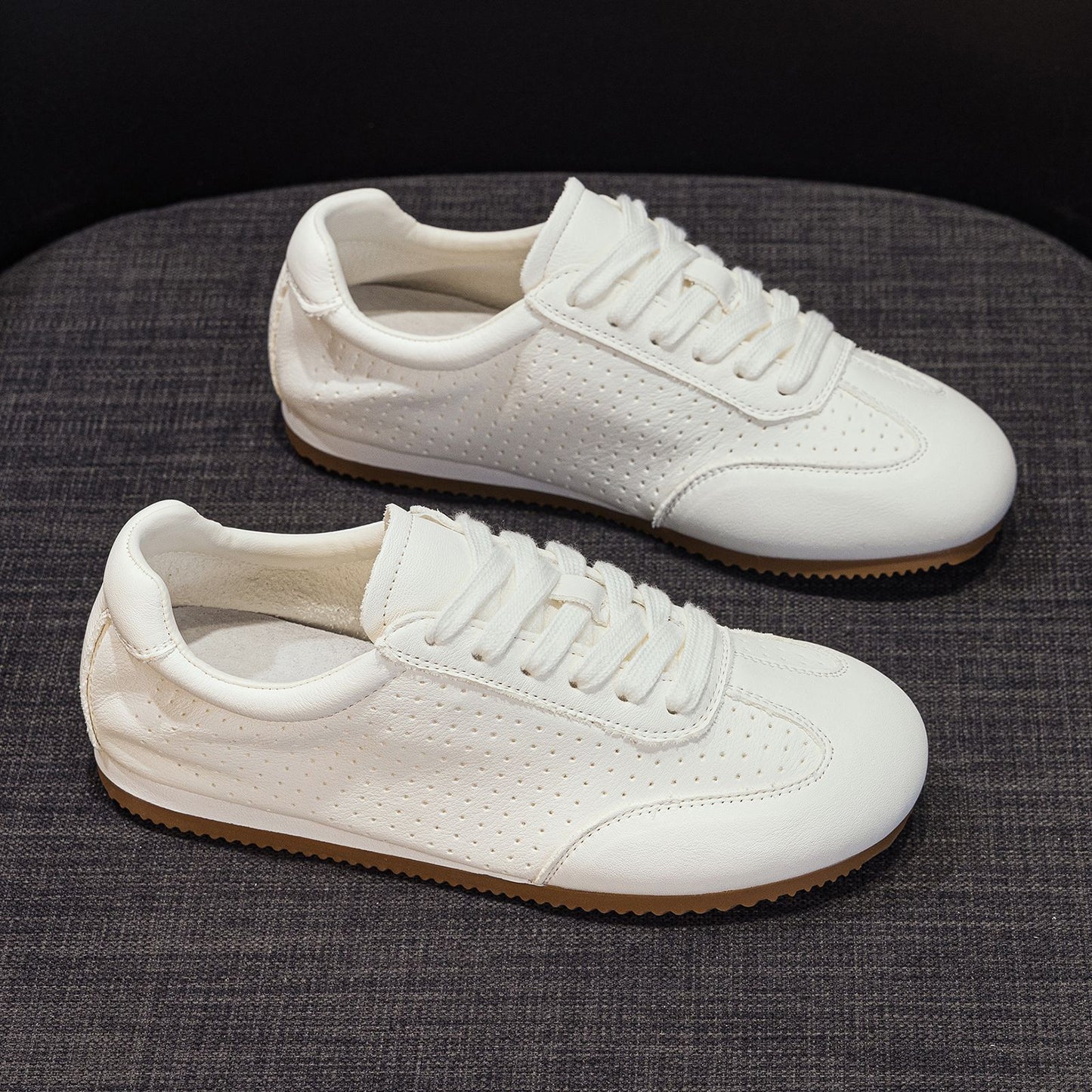 Women's White Summer First Layer Cowhide Platform Elevator Wild Casual Shoes