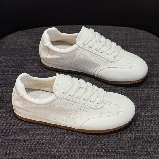 Women's White Summer First Layer Cowhide Platform Elevator Wild Casual Shoes