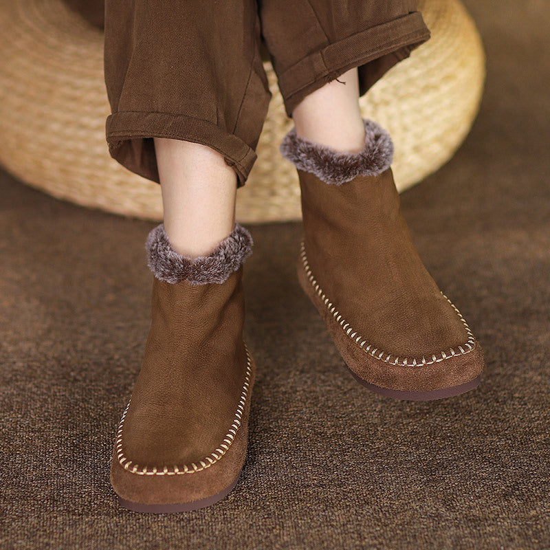 Women's Fur Warm Frosted Cowhide Ankle Slimming Boots