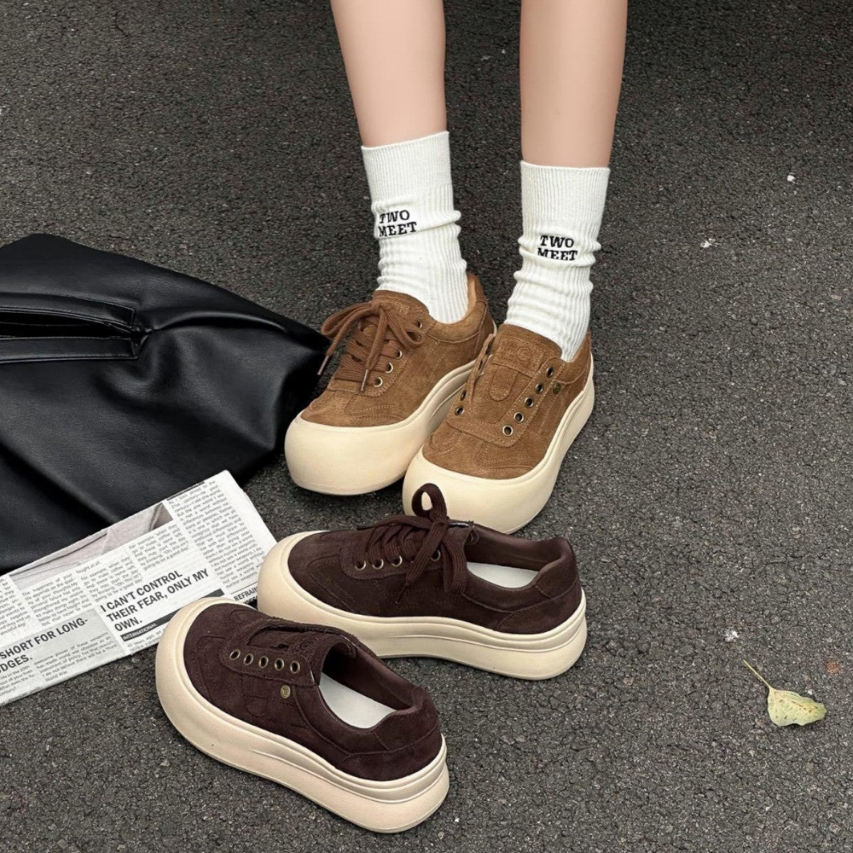 Women's Genuine Bread Platform Autumn Versatile Slip-on Ugly Cute Women's Shoes