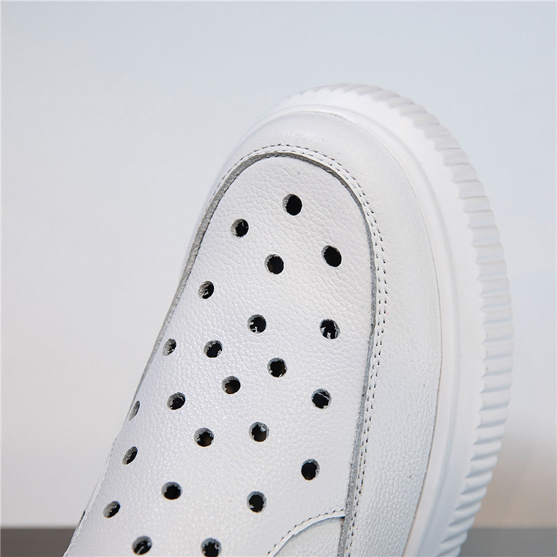 Women's Summer Hollow Hole Short For Breathable Height Increasing Insole White Sandals