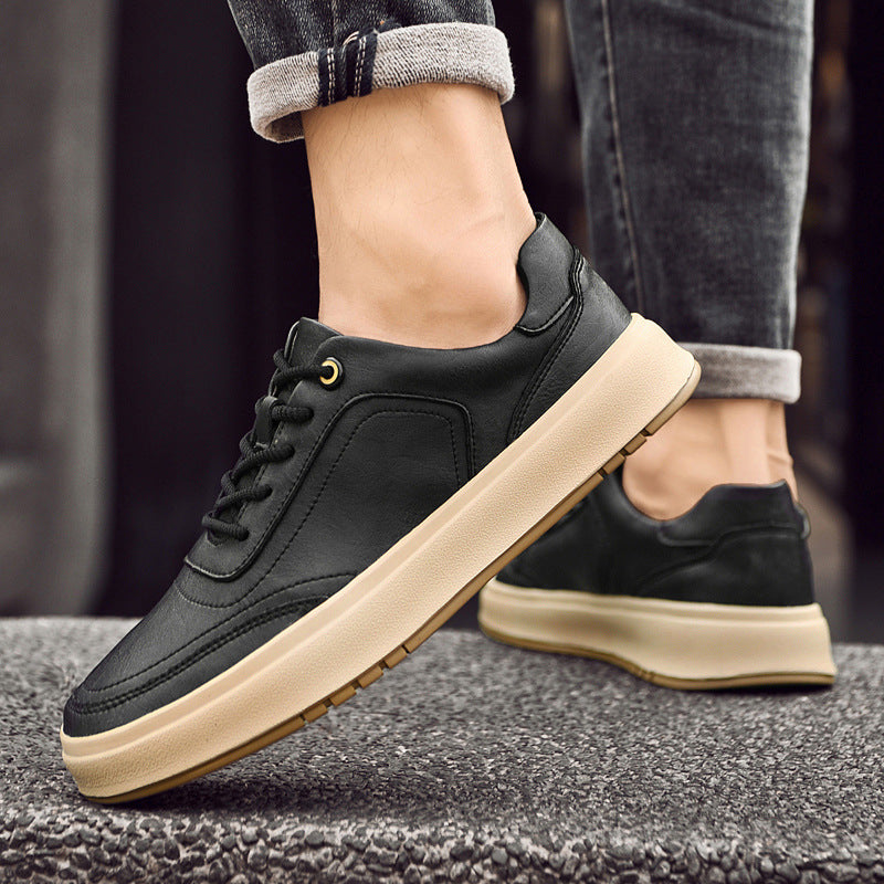 Men's Autumn Cowhide Surface Comfortable Green Retro Easy Matching Men's Board Shoes