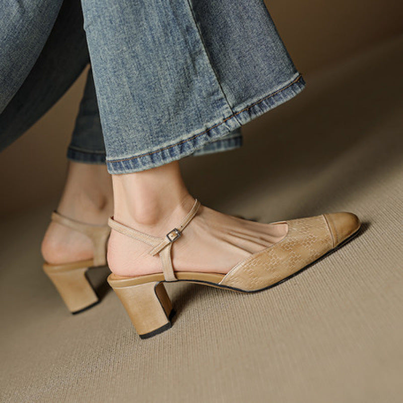 Women's Genuine Closed Toe Summer Thick Cool Pumps Not High Heeled Sandals