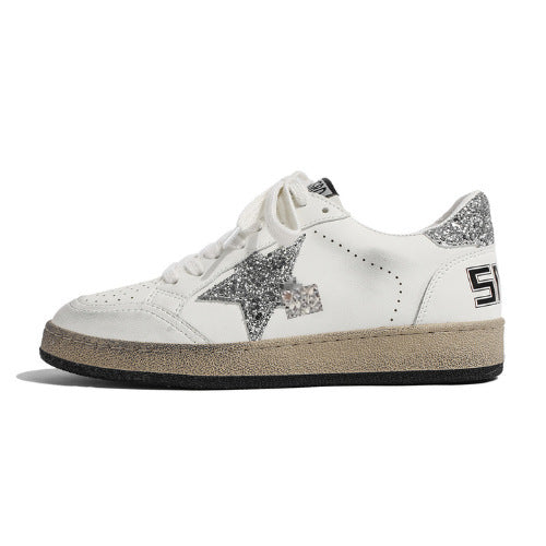 Women's Star Little Sports Distressed White Flat Casual Shoes