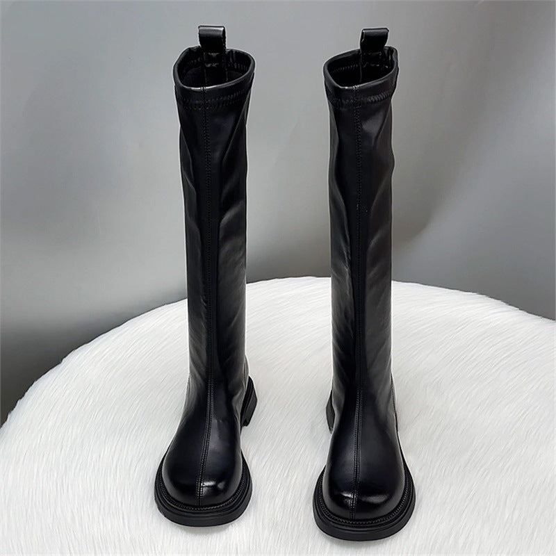 Genuine Below The Knee Long Female Slimming Flat Tall Knight Women's Leather Boots