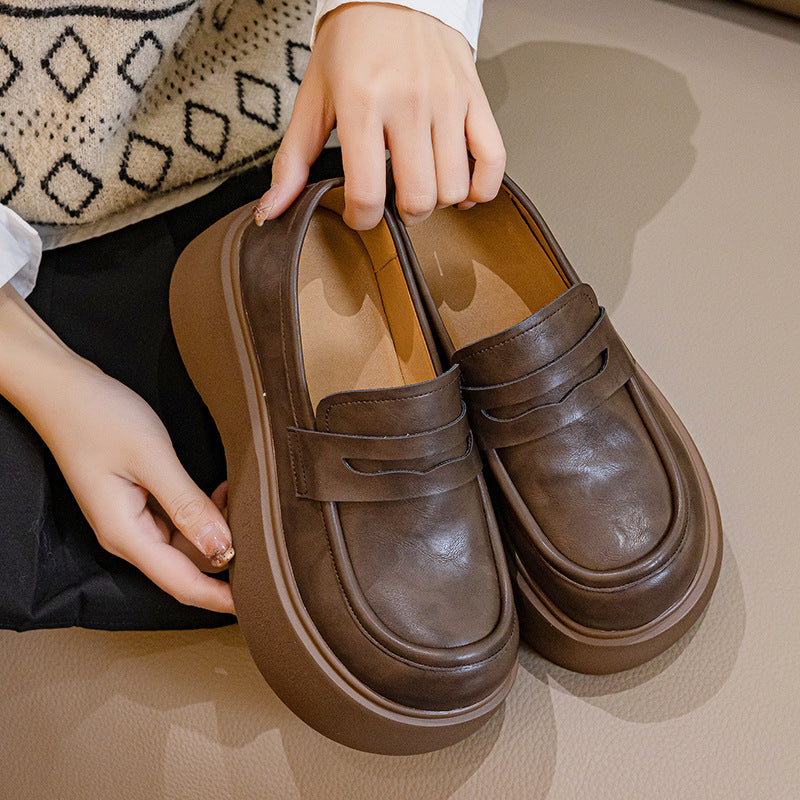 Women's Invisible Elevated Retro Black British Style Small Thick Bottom Loafers