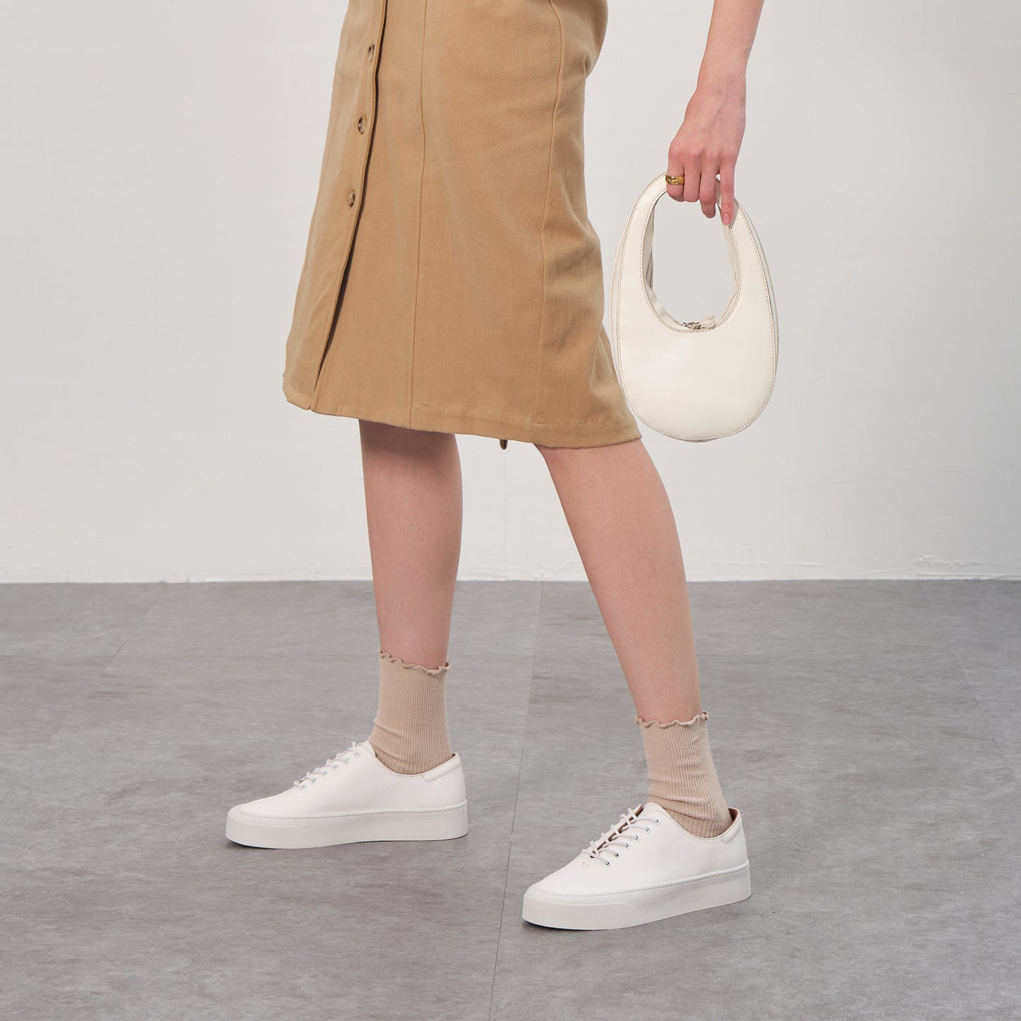 Women's German Niche Lace Up Platform White Casual Shoes