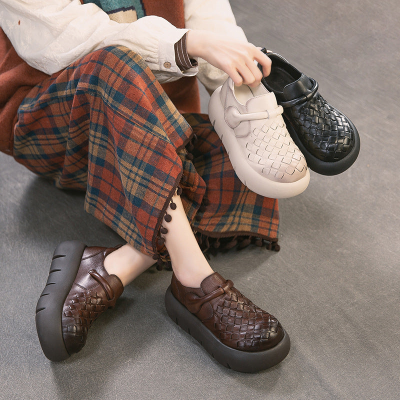 Women's Hand-woven Comfortable Retro Pumps Brushed Inner Women's Casual Shoes