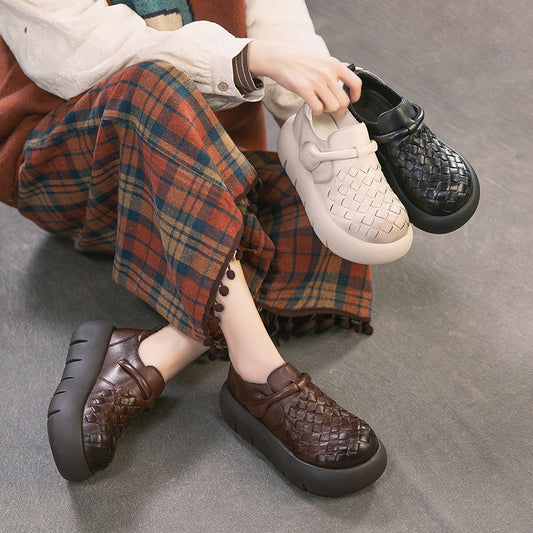 Women's Hand-woven Comfortable Retro Pumps Brushed Inner Women's Casual Shoes