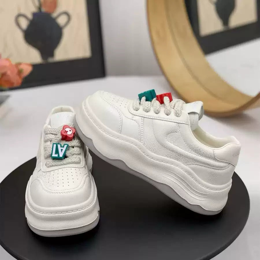 Women's Breathable Platform Thick-soled White College Style Women's Casual Shoes